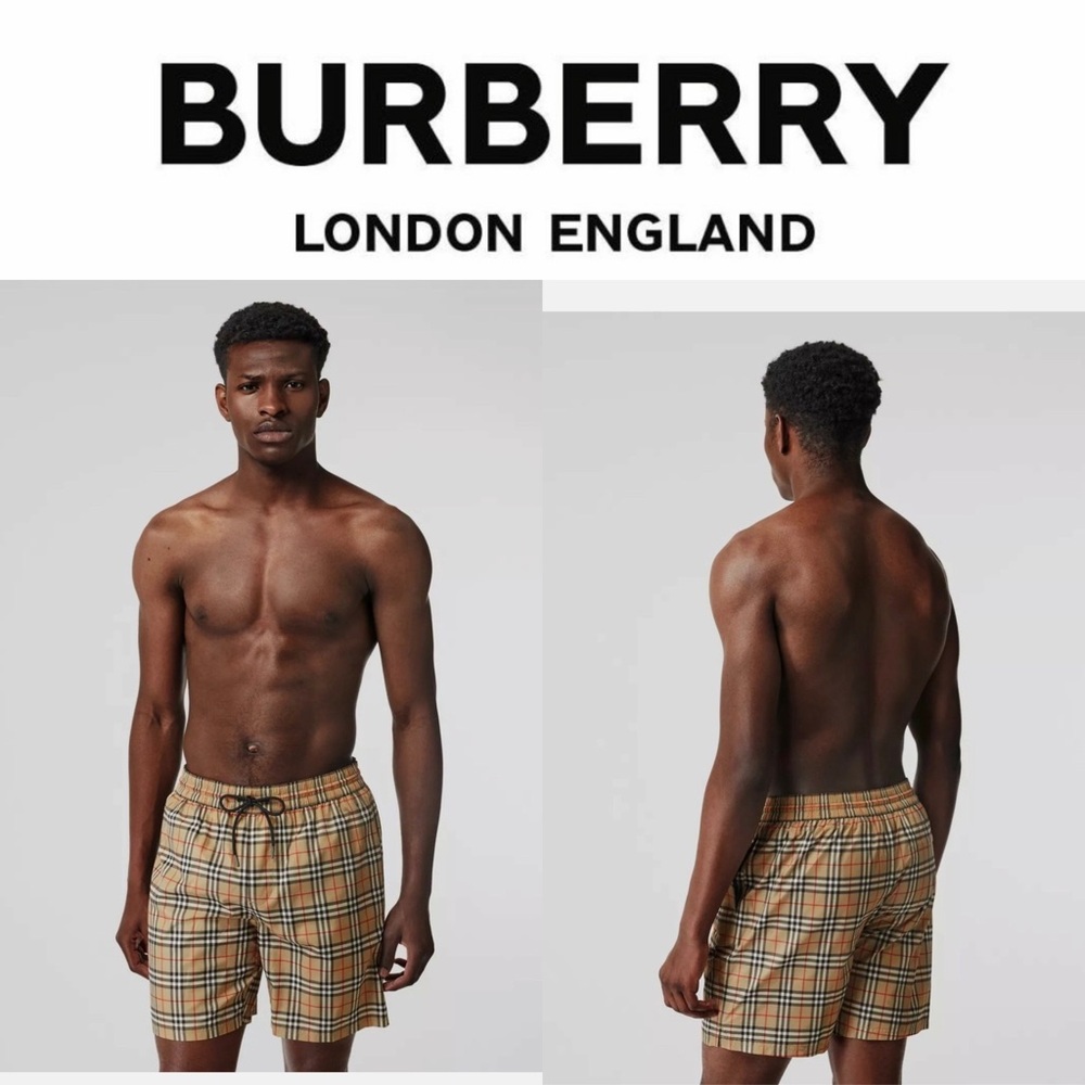 Burberry Beige Checkered Swim Trunks